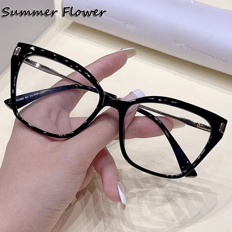 Summer Flower Women's Full Rim Square Cat Eye Tr 90 Titanium Eyeglasses 87888 Full Rim Summer Flower Black