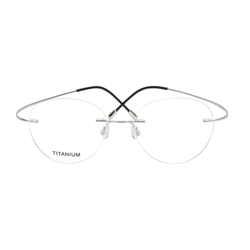 Hdcrafter Unisex Rimless Round Titanium Eyeglasses  16017 Rimless Hdcrafter Eyeglasses Silver  