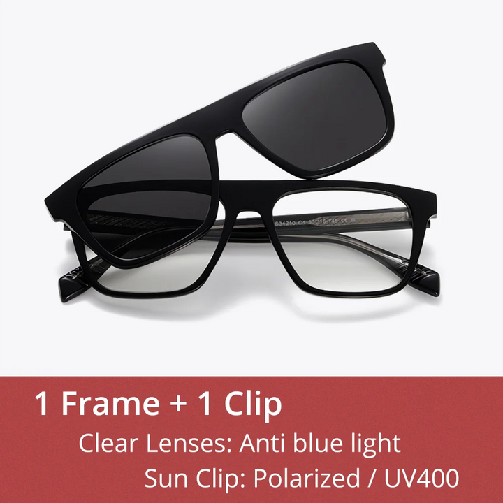 Ralferty Unisex Full Rim Square Acetate Eyeglasses Clip On Sunglasses 534210