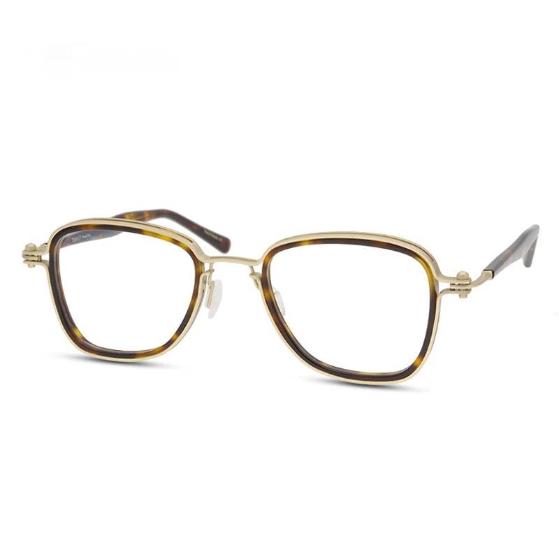 Black Mask Unisex Full Rim Square Acetate Titanium Eyeglasses 5884 Full Rim Black Mask Golden  