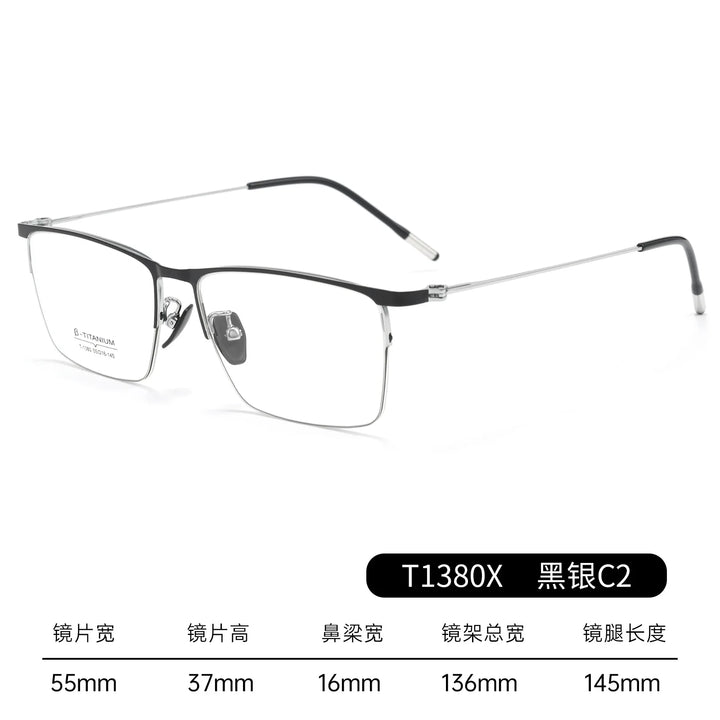 Gmei Optical T1380X men's semi-rimless square alloy prescription eyeglasses — view 7
