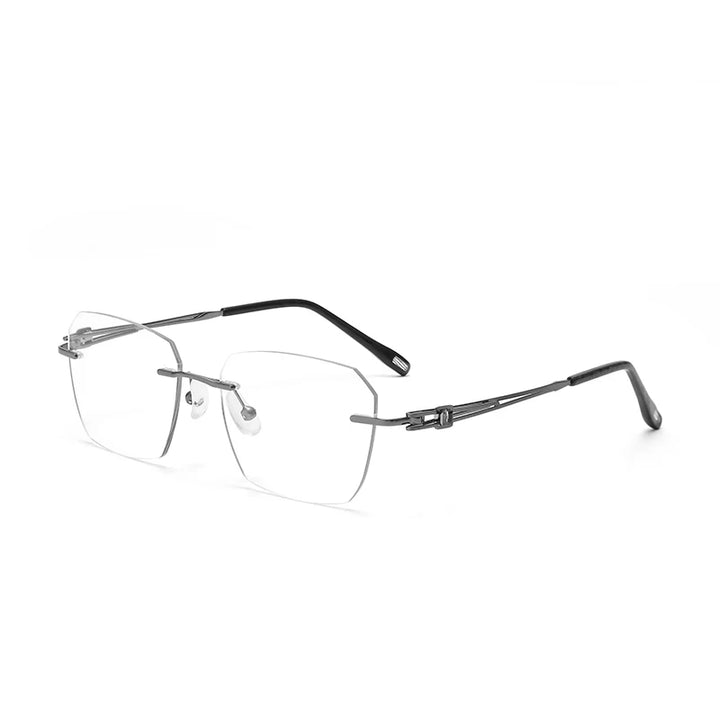 Hdcrafter Unisex Rimless Polygon Square Titanium Eyeglasses 26221 Rimless Hdcrafter Eyeglasses GRAY  