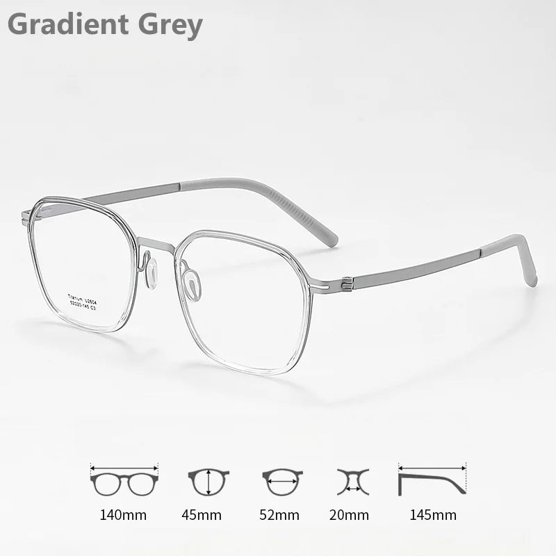 KatKani Mens Full Rim Polygonal Titanium Eyeglasses 2604 Full Rim KatKani Eyeglasses Gradient Grey  