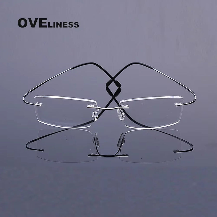 Oveliness Unisex Rimless Rectangle Titanium Eyeglasses 15002 Rimless Oveliness   