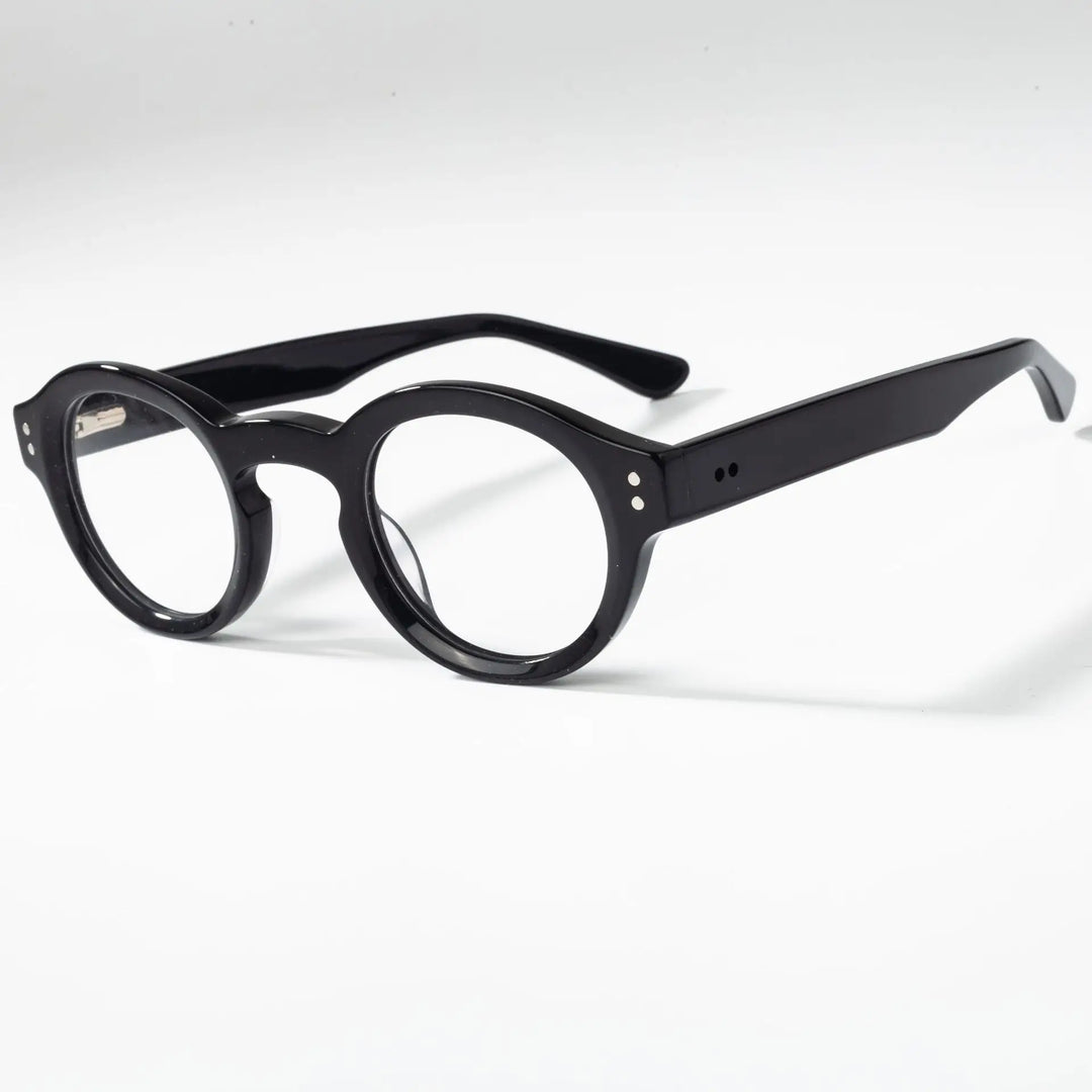 Cubojue Unisex Full Rim Round Acetate Eyeglasses 56019 Full Rim Cubojue black no function lens 0 