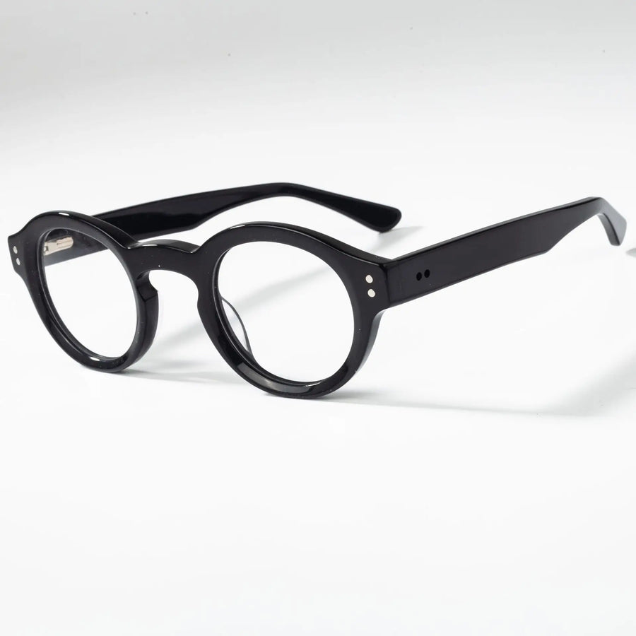 Cubojue Unisex Full Rim Round Acetate Eyeglasses 56019 Full Rim Cubojue black no function lens 0 