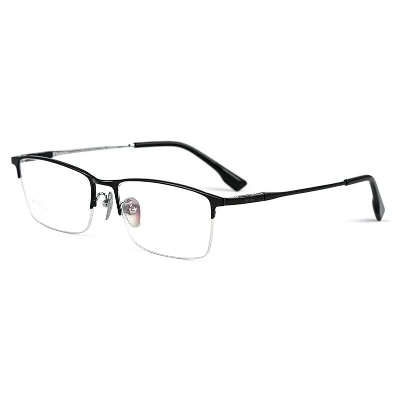 Yimaruili Men's Semi Rim Square Titanium Eyeglasses Bv6009b Semi Rim Yimaruili Eyeglasses Black Silver  