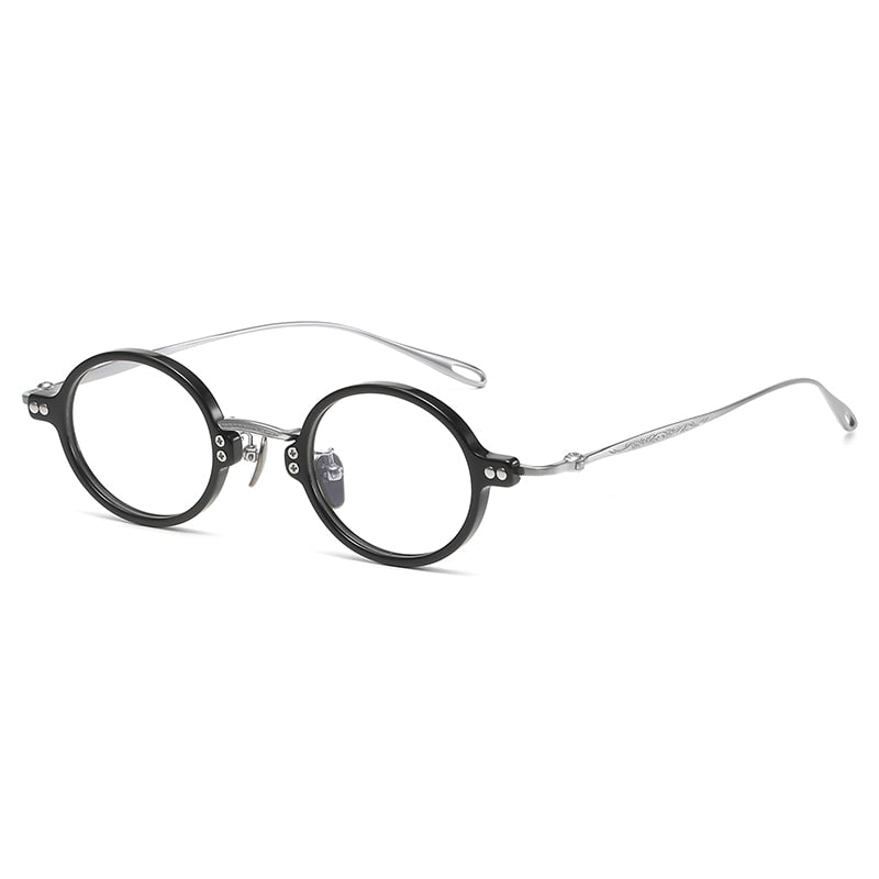 Gatenac Unisex Full Rim Round Acetate Titanium Eyeglasses Gxyj1089 Full Rim Gatenac Black  