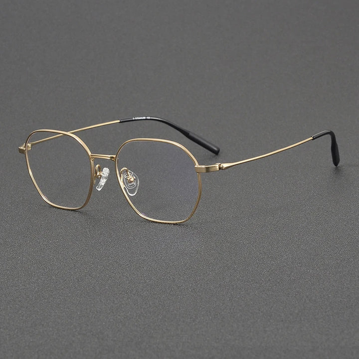 Black Mask Unisex Full Rim Polygon Titanium Eyeglasses 81033 Full Rim Black Mask Gold  