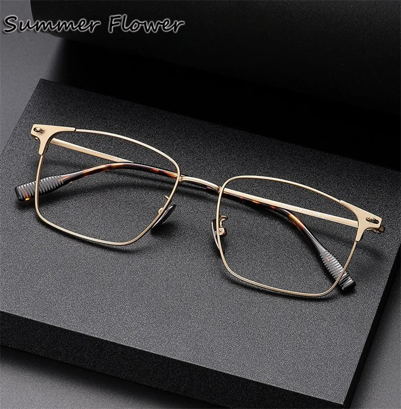 Summer Flower Men's Full Rim Square Brow Line Titanium Eyeglasses 62539