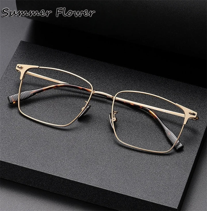 Summer Flower Men's Full Rim Square Brow Line Titanium Eyeglasses 62539
