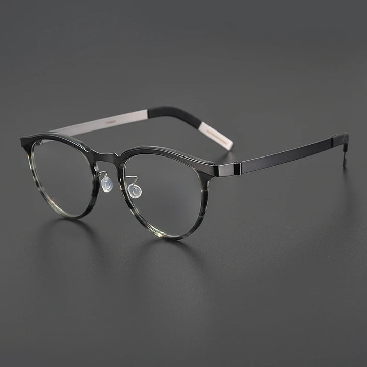 Black Mask Unisex Full Rim Round Screwless Titanium Acetate Eyeglasses 9903 Full Rim Black Mask Gray Stripes  