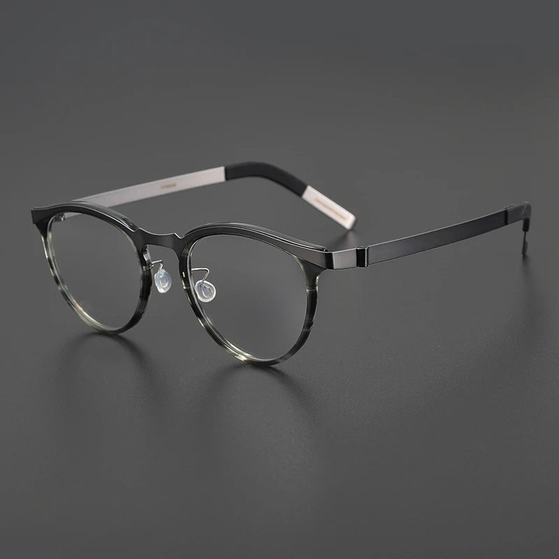 Black Mask Unisex Full Rim Round Screwless Titanium Eyeglasses 339903