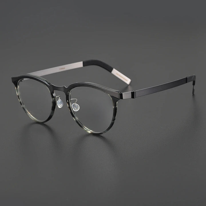 Black Mask Unisex Full Rim Round Screwless Titanium Eyeglasses 339903