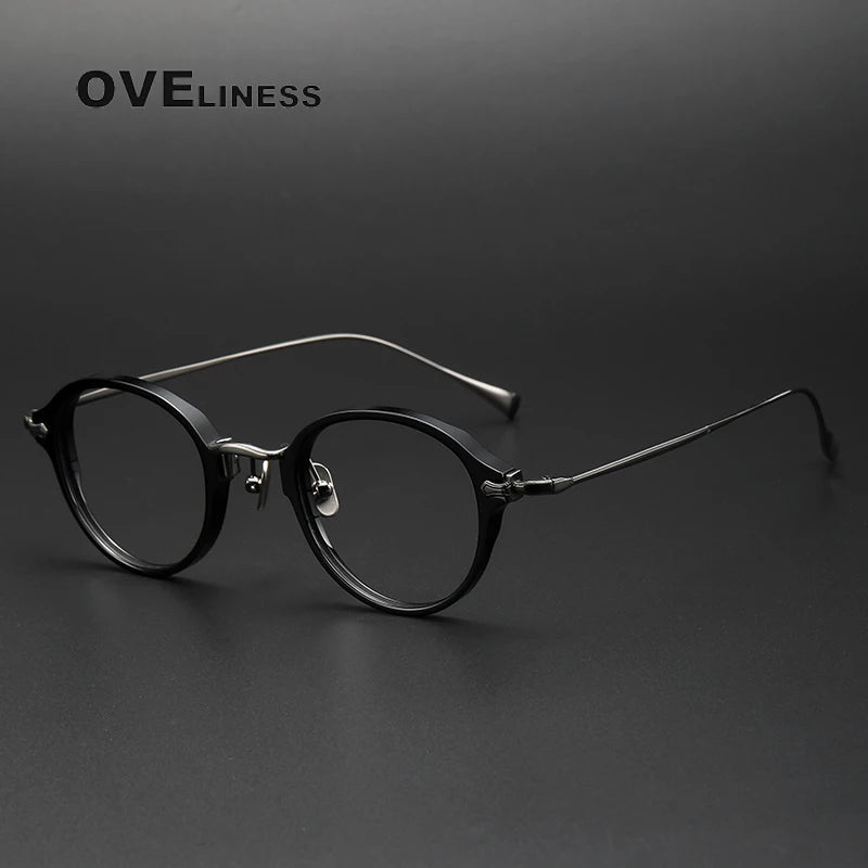Oveliness Unisex Full Rim Round Acetate Titanium Eyeglasses 369182