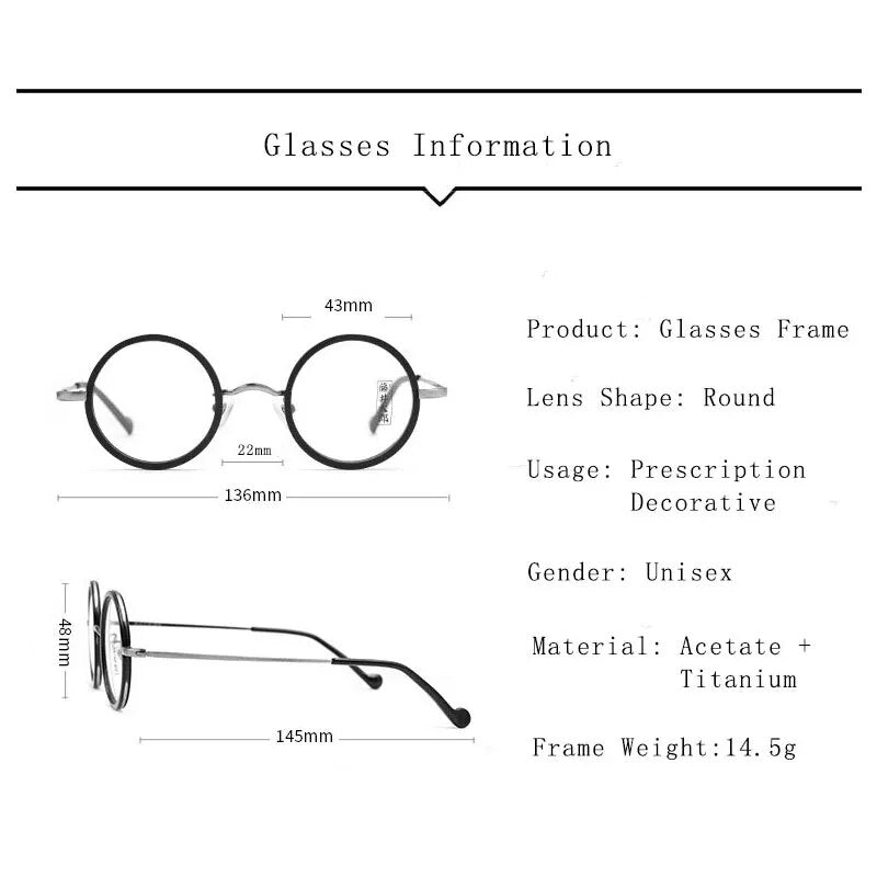 Hdcrafter Unisex Full Rim Round Titanium Eyeglasses Ft2381 Full Rim Hdcrafter Eyeglasses   