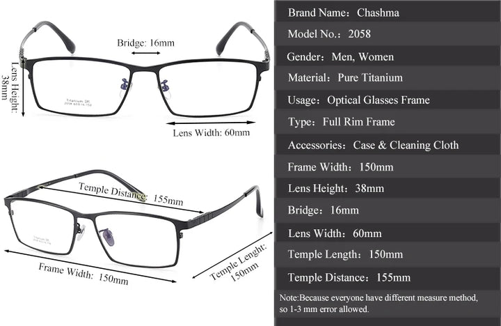 Chashma Men's Full Rim Big Polygon Square Titanium Eyeglasses 20584