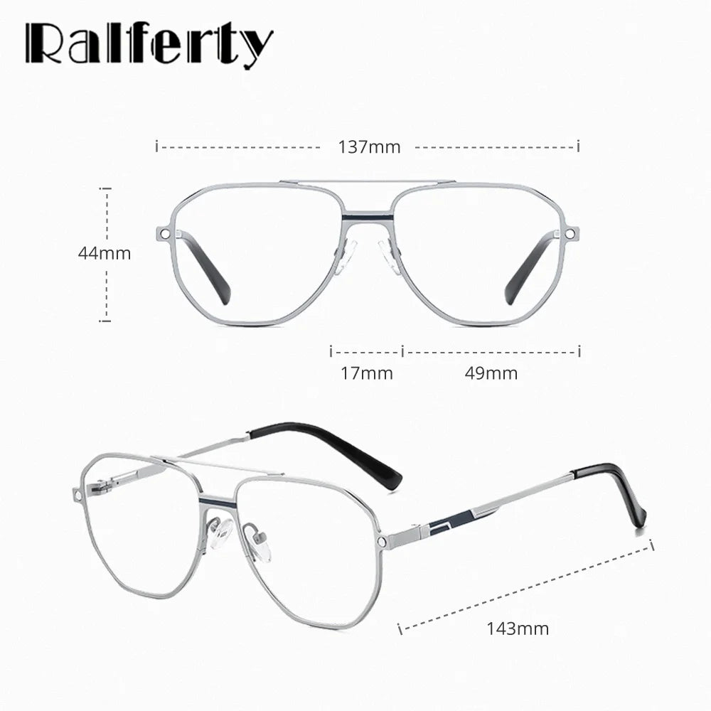 Ralferty Unisex Full Rim Square Double Bridge Al Mg Eyeglasses Clip On Sunglasses 397037