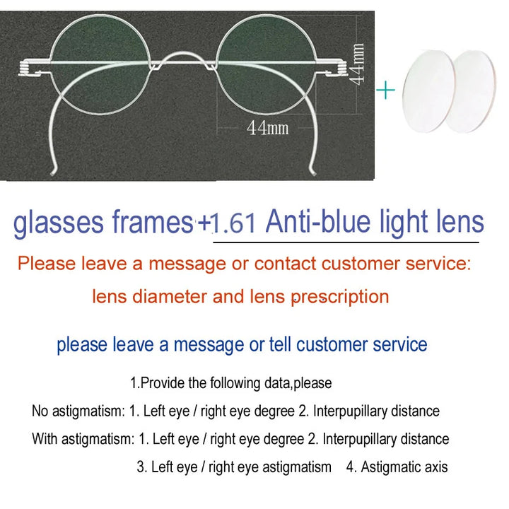 Yujo Unisex Full Rim Round Stainless Steel Custom Eyeglasses Y4042 Full Rim Yujo Blue44 CHINA 