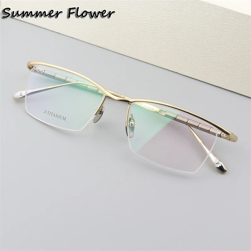 Summer Flower Unisex Semi Rim Square Brow Line Titanium Eyeglasses 627037