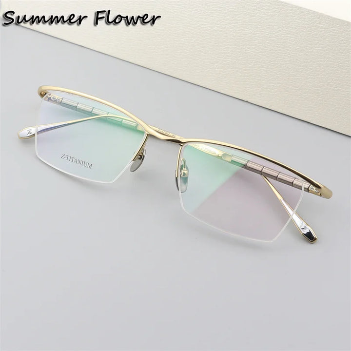 Summer Flower Unisex Semi Rim Square Brow Line Titanium Eyeglasses 627037