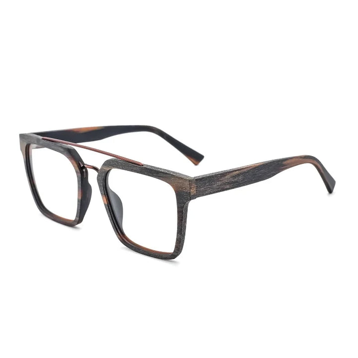 Hdcrafter Men's Full Rim Square Double Bridge Wood Titanium Eyeglasses 7006