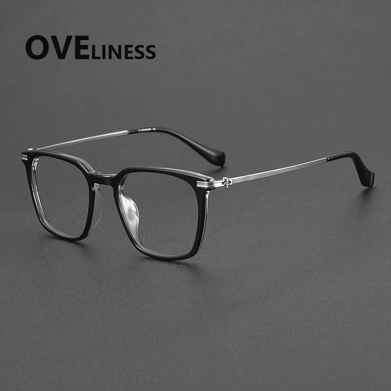 Oveliness Unisex Full Rim Oval Square Acetate Titanium Eyeglasses 90011