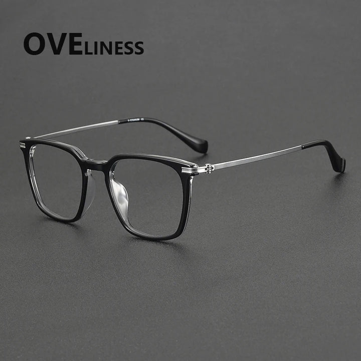 Oveliness Unisex Full Rim Oval Square Acetate Titanium Eyeglasses 90011