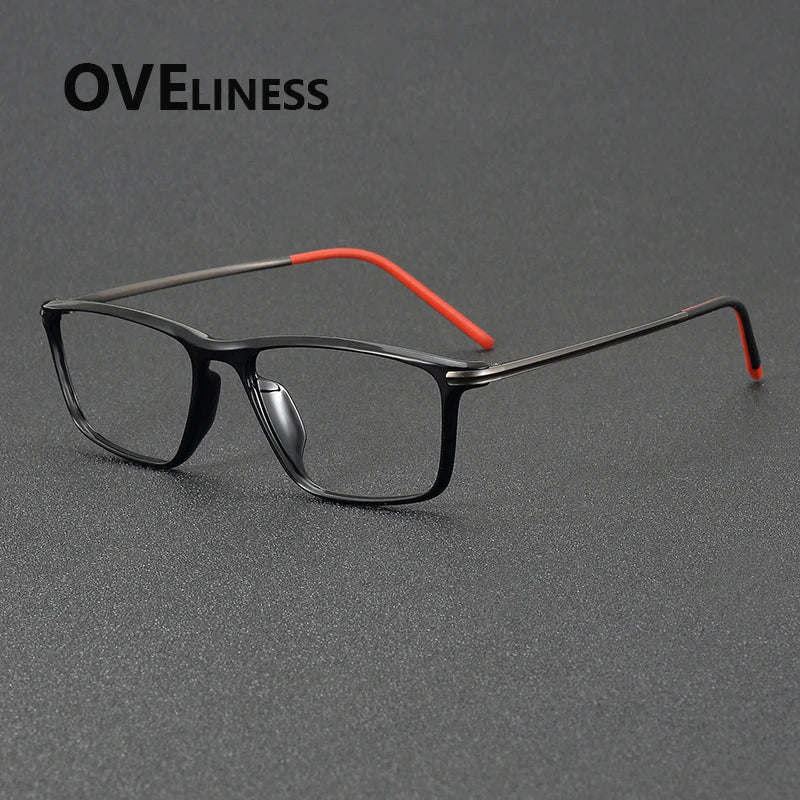 Oveliness Unisex Full Rim Square Acetate Titanium Eyeglasses 72350 Full Rim Oveliness shiny black