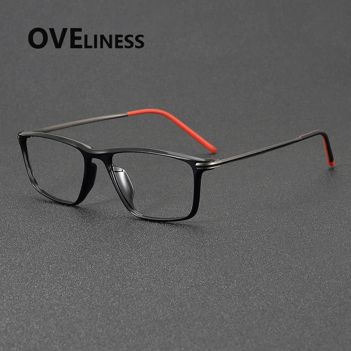 Oveliness Unisex Full Rim Square Acetate Titanium Eyeglasses 72350 Full Rim Oveliness shiny black