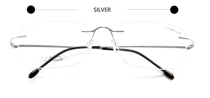 Esnbie Unisex Rimless Oval Rectangle Titanium Eyeglasses 11451 Rimless Esnbie SILVER  