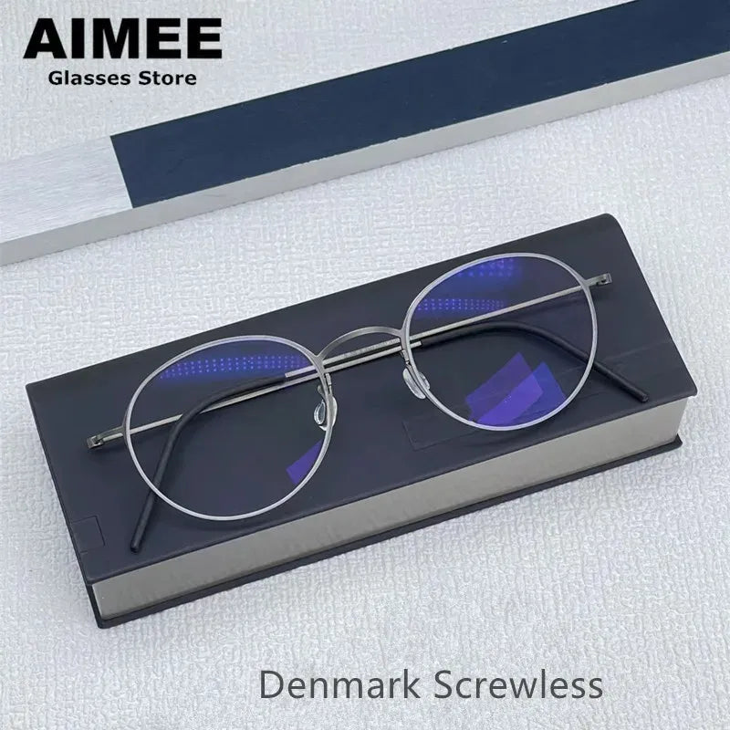 Aimee Unisex Full Rim Round Screwless Titanium Eyeglasses 5504 Full Rim Aimee   