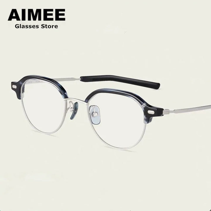 Aimee Unisex Full Rim Flat Top Round Titanium Acetate Eyeglasses 13121 Full Rim Aimee   