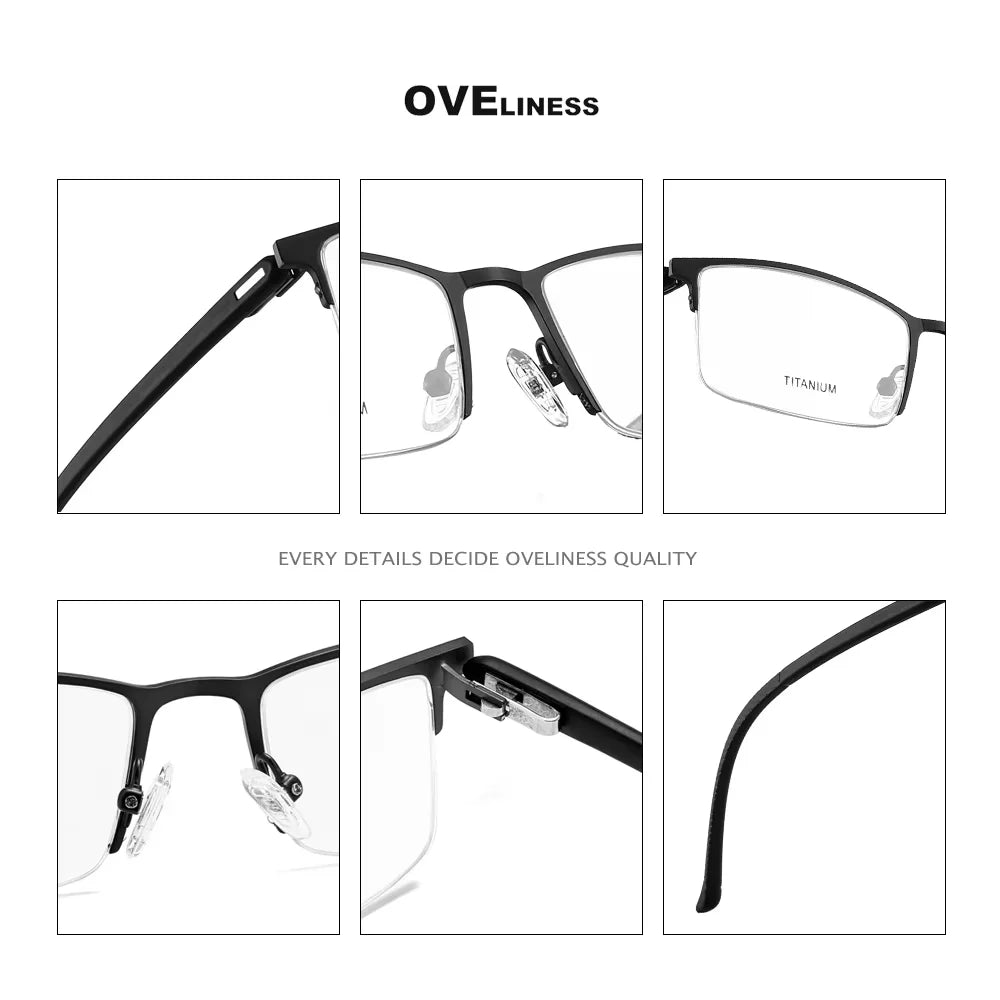 Oveliness Men's Semi Rim Square Titanium Alloy Eyeglasses 49851 Semi Rim Oveliness   