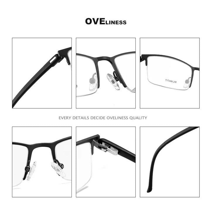 Oveliness Men's Semi Rim Square Titanium Alloy Eyeglasses 49851 Semi Rim Oveliness   