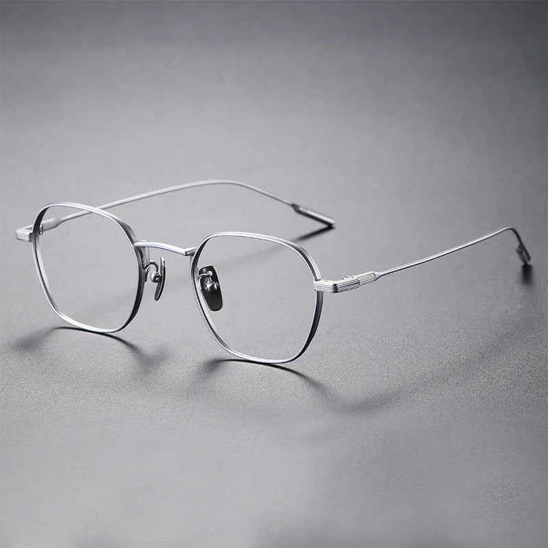 Aimee Unisex Full Rim Flat Top Polygon Titanium Eyeglasses 80808 Full Rim Aimee silver  