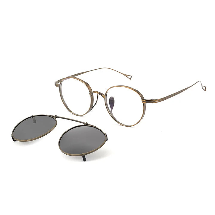 Black Mask Unisex Full Rim Round Titanium Eyeglasses Clip On Sunglasses
