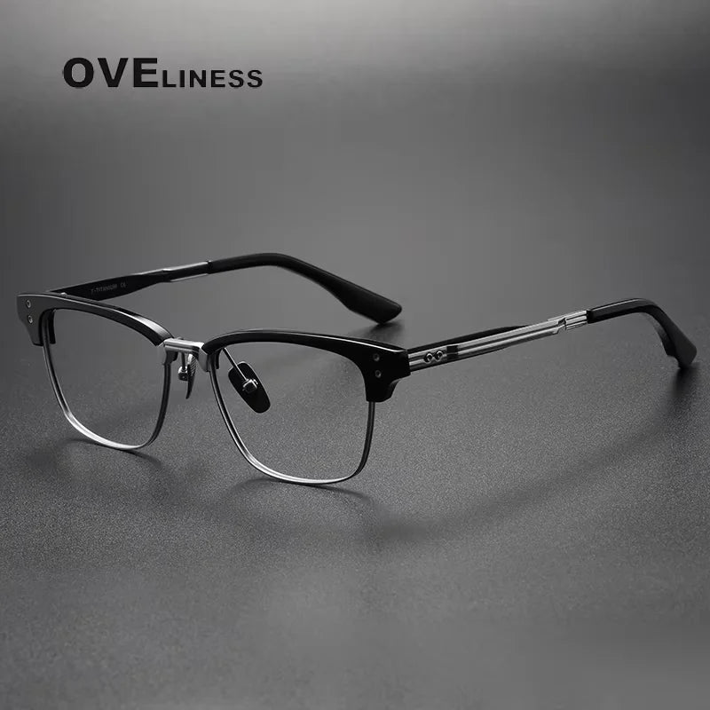 Oveliness Unisex Full Rim Square Titanium Acetate Eyeglasses 20132 Full Rim Oveliness black silver  