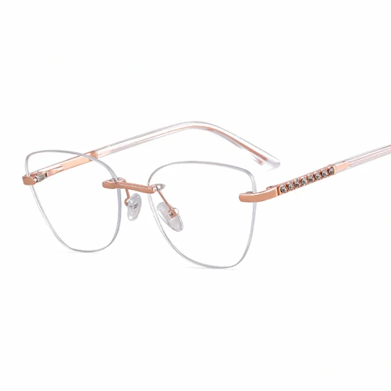 Ralferty Women's Rimless Square Cat Eye Alloy Eyeglasses 82193 Rimless Ralferty C6 Transparent CHINA 