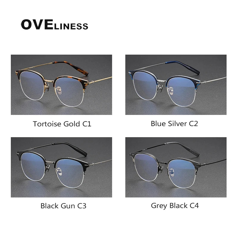 Oveliness Unisex Semi Rim Square Oval Acetate Titanium Eyeglasses 8098 Semi Rim Oveliness   