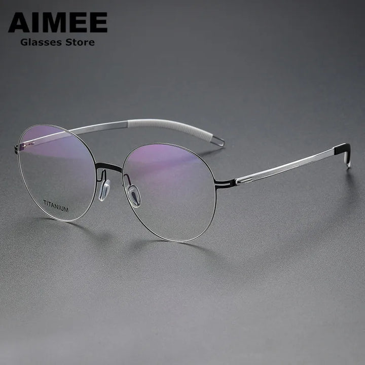 Aimee Unisex Full Rim Round Screwless Titanium Acetate Eyeglasses 2537 Full Rim Aimee   