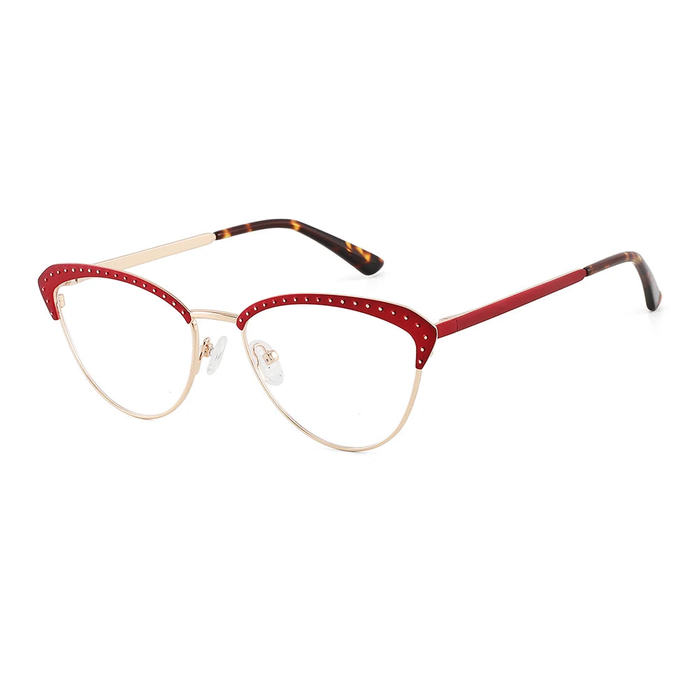 Laoyehui Women's Full Rim Square Cat Eye Alloy Reading Glasses 8867 Reading Glasses Laoyehui RED 0(no blue light) 