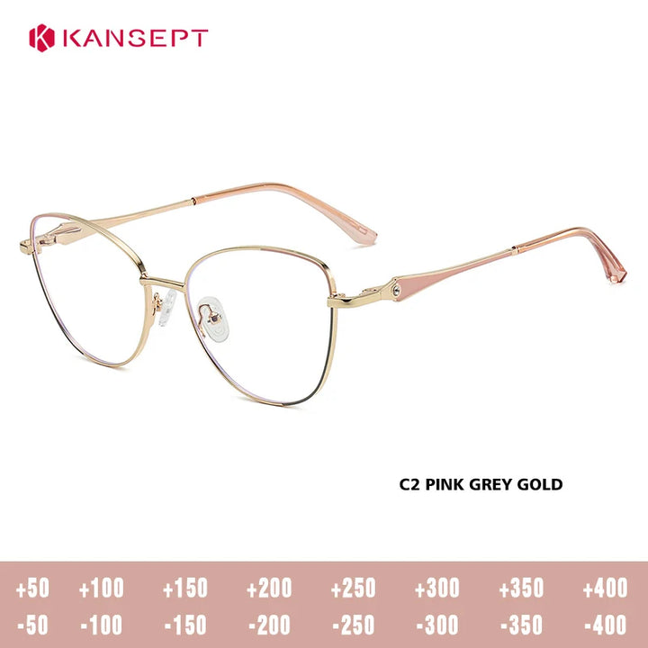 Kansept Women's Full Rim Round Cat Eye Alloy Reading Glasses 556986
