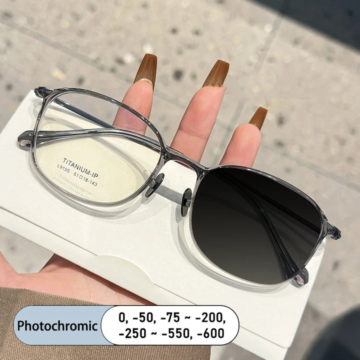 Kocolior Unisex Full Rim Square Acetate Titanium Photochromic Reading Glasses 69105