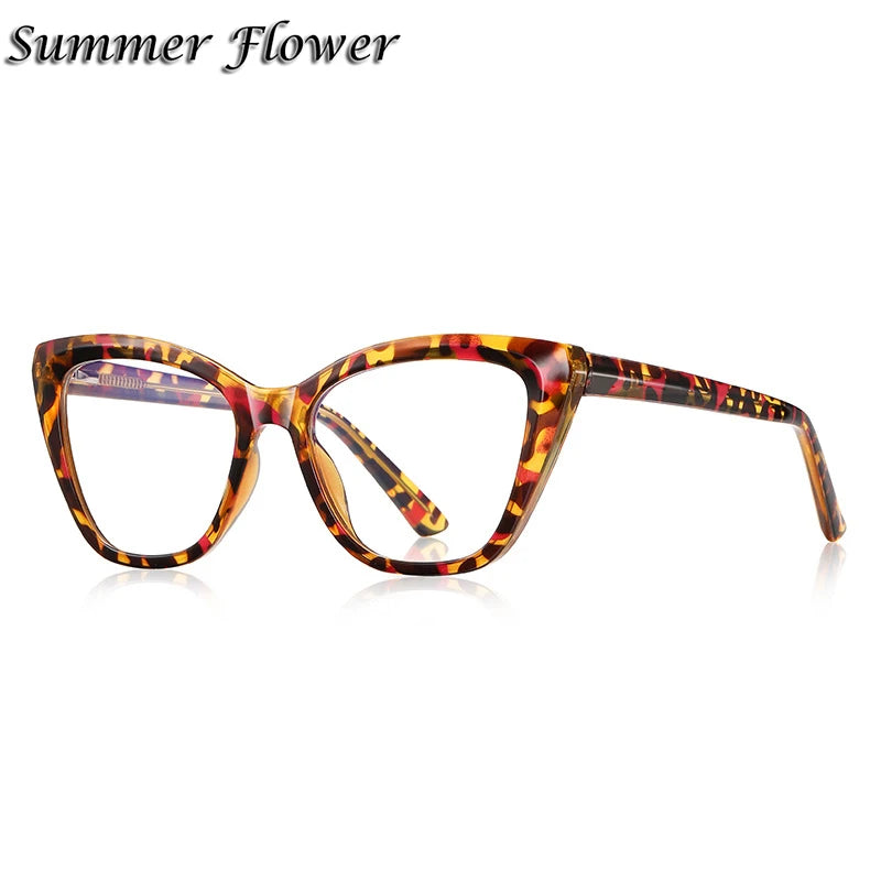 Summer Flower Women's Full Rim Square Cat Eye Tr 90 Titanium Eyeglasses 842148 Full Rim Summer Flower Leopard