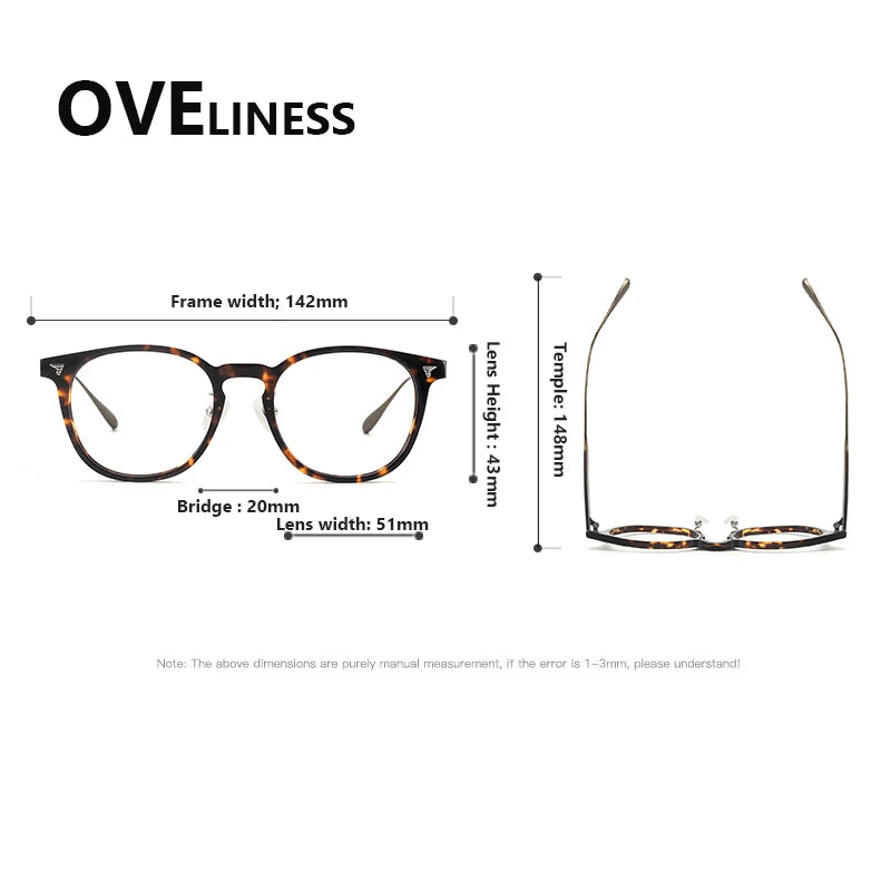 Oveliness Unisex Full Rim Round Acetate Titanium Eyeglasses 39555