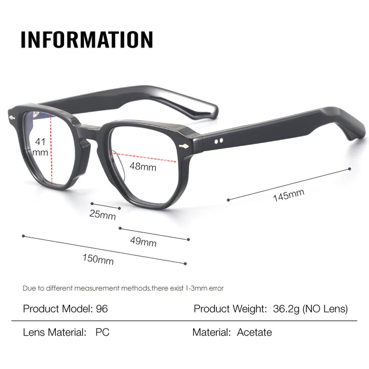 Muzz Men's Full Rim Big Square Brow Line Acetate Eyeglasses 921496
