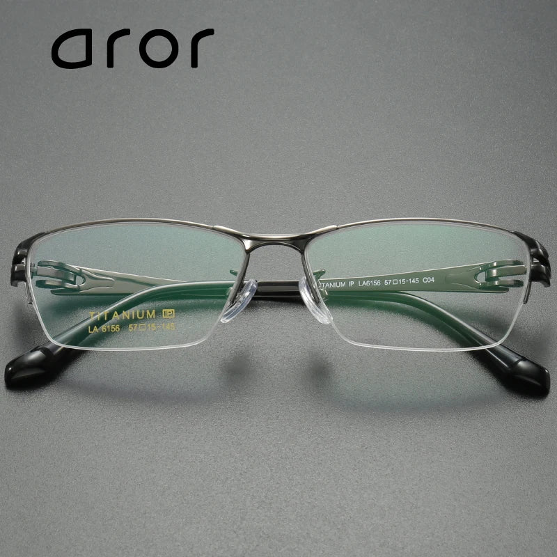 Aror Men's Semi Rim Square Brow Line Titanium Eyeglasses 96156 Semi Rim Aror