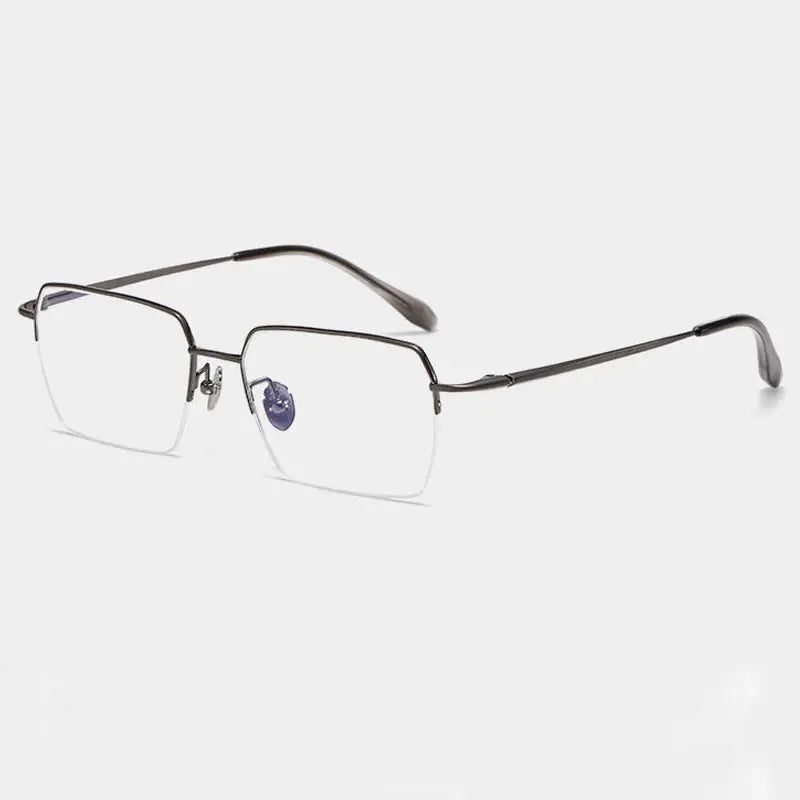 Gatenac Unisex Semi Rim Big Polygon Square Titanium Eyeglasses 726889 FuzWeb