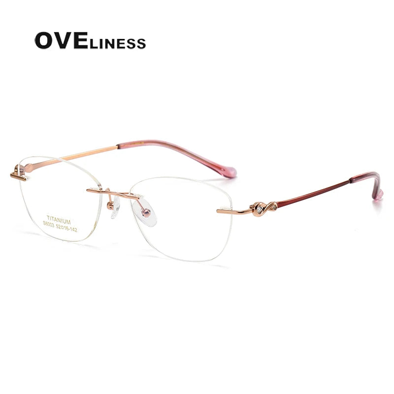 Oveliness Women's Rimless Square Cat Eye Titanium Eyeglasses 196003 Rimless Oveliness rose gold red  